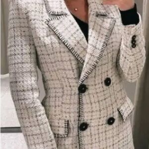 Zara Black and White Tweed Blazer